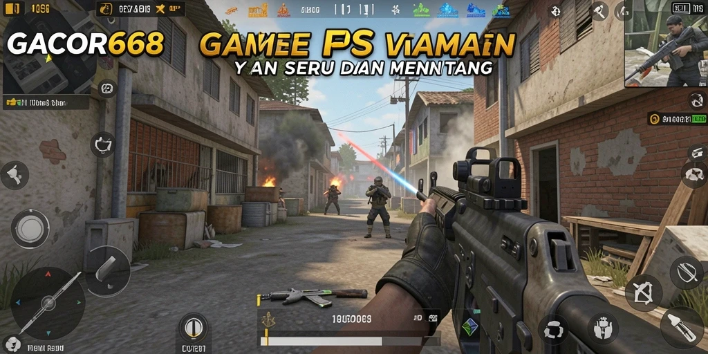 Tampilan epik gameplay GACOR668 di medan perang FPS.