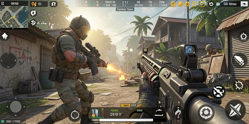 Screenshot gameplay GN168 menampilkan aksi tembak-menembak yang intens.