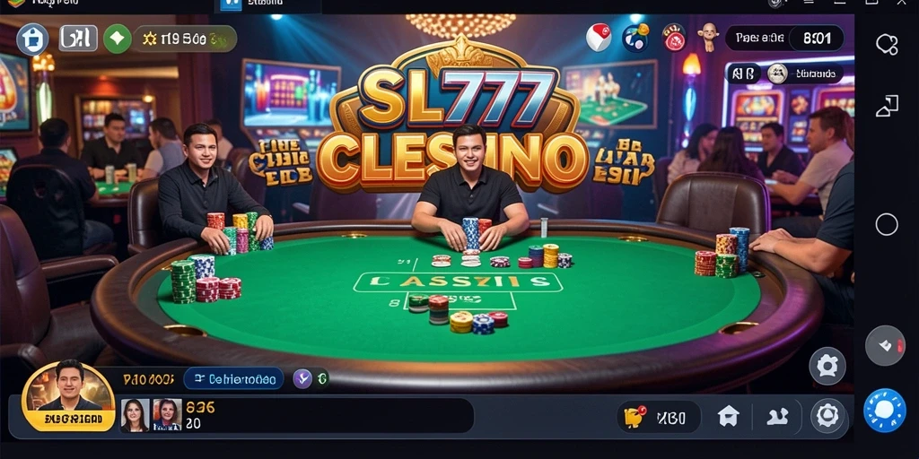 Screenshot gameplay Live Casino di SL777 menampilkan dealer dan pemain yang berinteraksi.