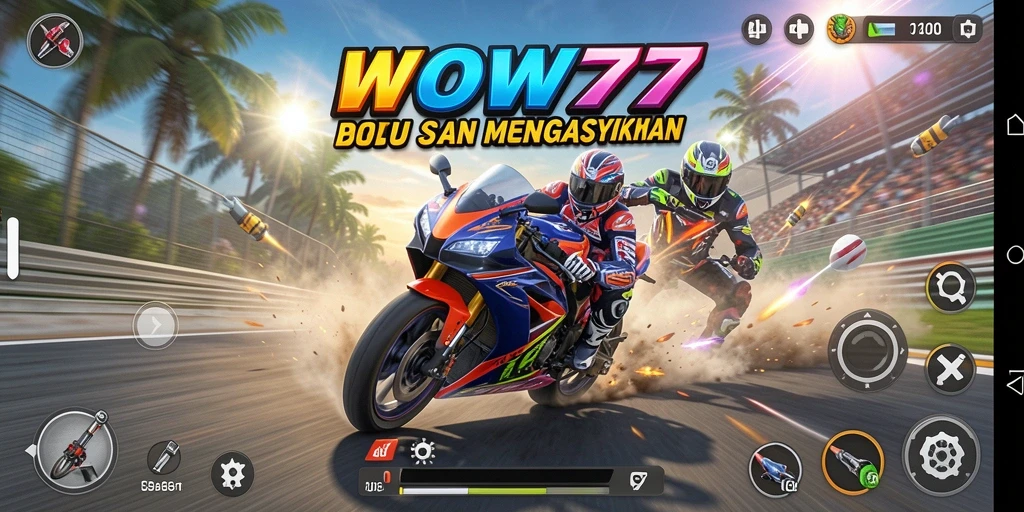 Screenshot gameplay menampilkan balapan motor yang seru dan dinamis.